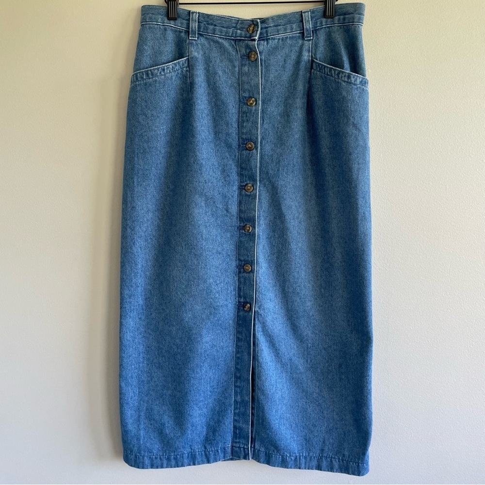 Lee Blue Denim Button-Front Midi Skirt